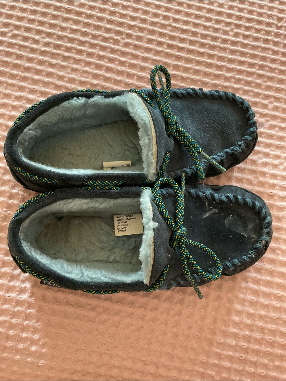 Kids LLBean Wicked Good Mocs Cozy Faux-Fur Lined Moccasin Slippers - Navy